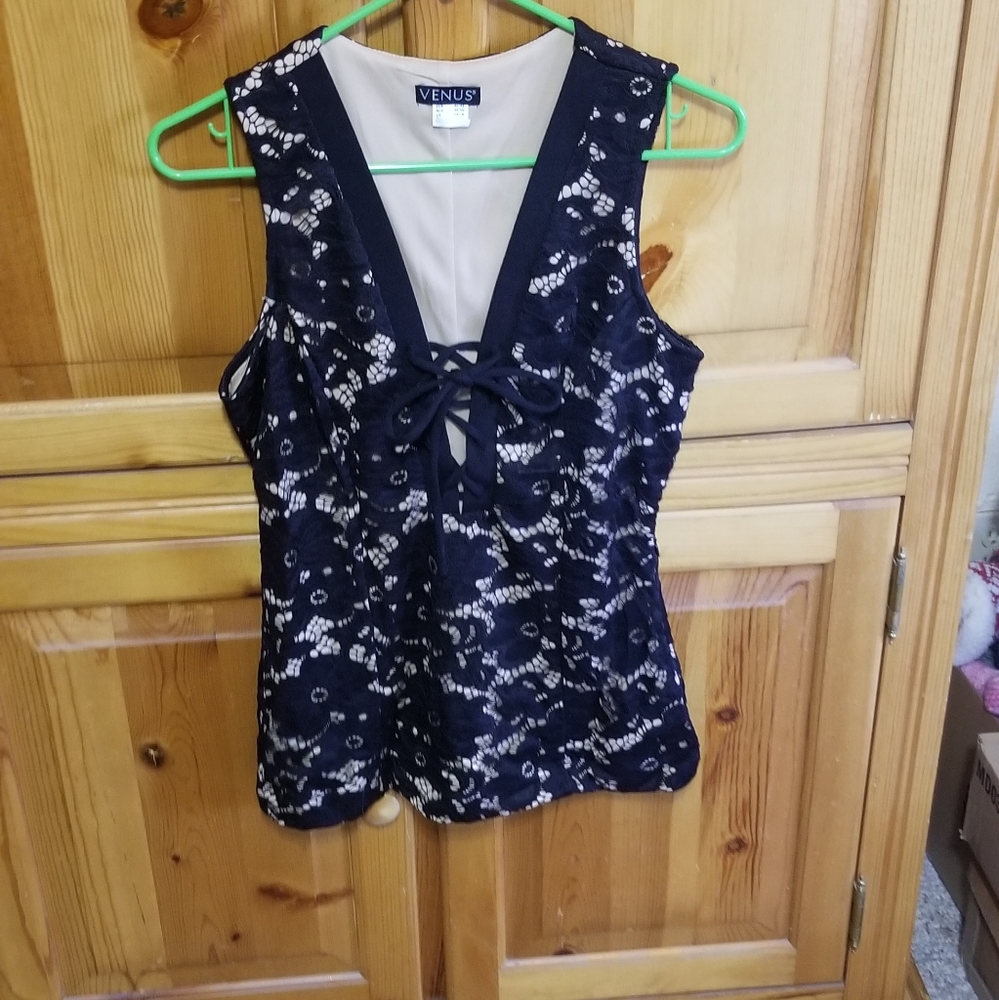 Venus Black & Tan tie up lace tank Top